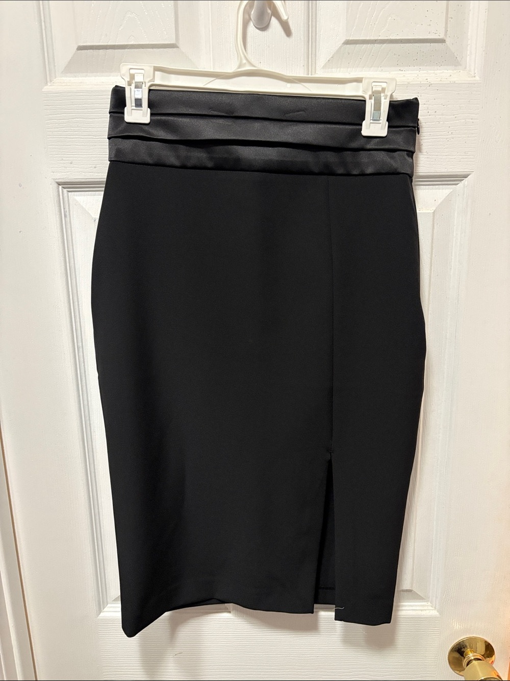 Classic Black Pencil Skirt with Satin Waistband
